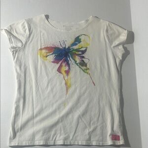 American Girl White T-Shirt with Colorful Butterfly Design